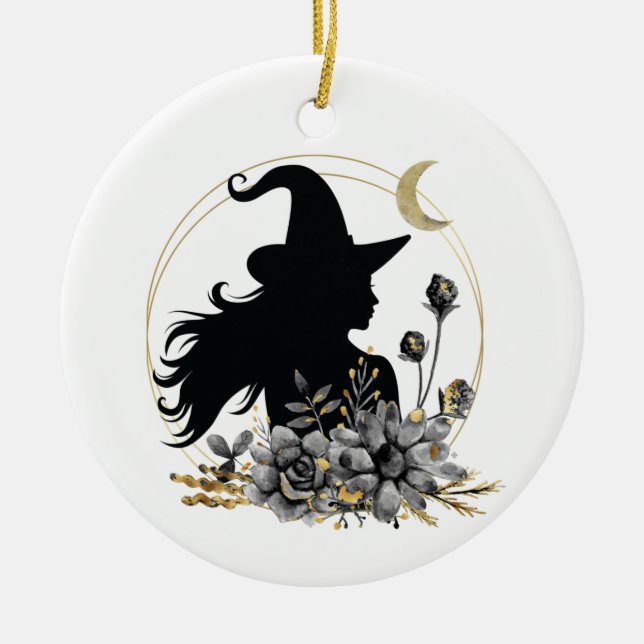 Moderne Halloween Hexe Keramik Ornament (Vorne)