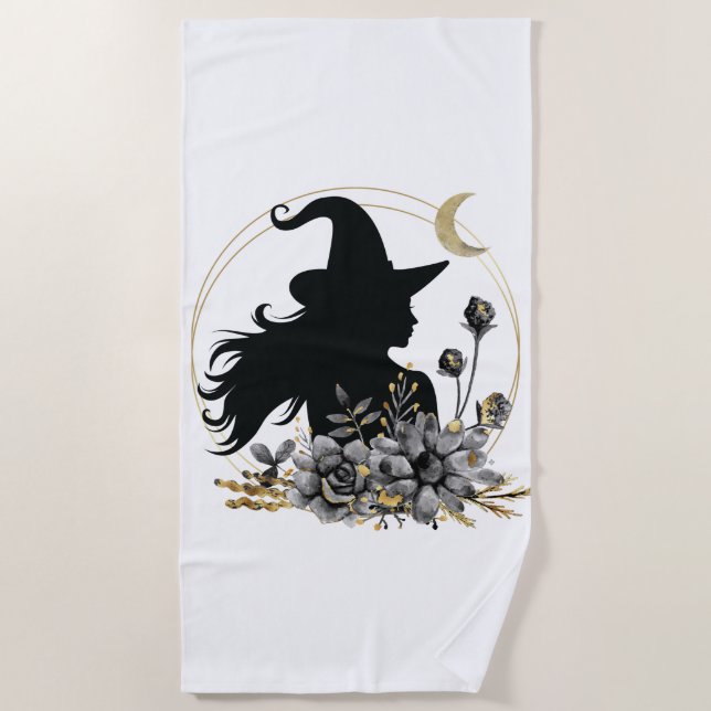 Moderne Halloween Hexe Strandtuch (Vorderseite)