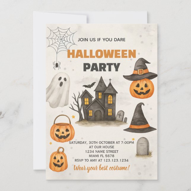 Moderne Halloween-Party Einladung (Vorderseite)