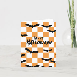 Moderne Halloween Spookobas Orange Checkerboard Dankeskarte