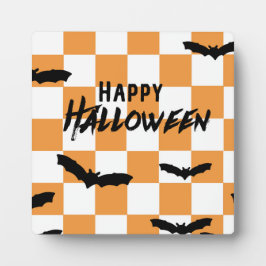 Moderne Halloween Spookobas Orange Checkerboard Fotoplatte