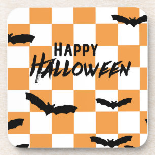 Moderne Halloween Spookobas Orange Checkerboard Getränkeuntersetzer