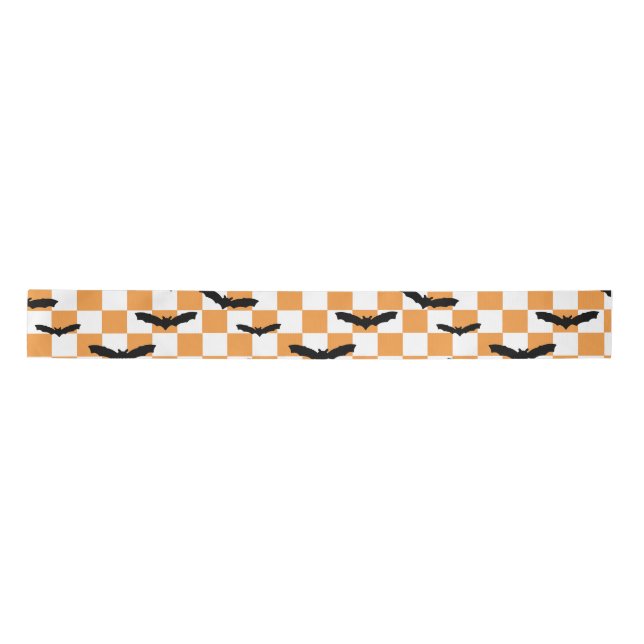 Moderne Halloween Spookobas Orange Checkerboard Satinband (Vorderseite)