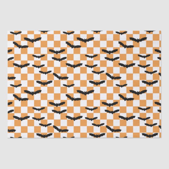 Moderne Halloween Spookobas Orange Checkerboard Seidenpapier (Vorderseite)