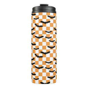 Moderne Halloween Spookobas Orange Checkerboard Thermosbecher