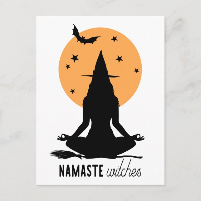 Moderne Halloween-Yoga-Hexe Postkarte (Vorderseite)