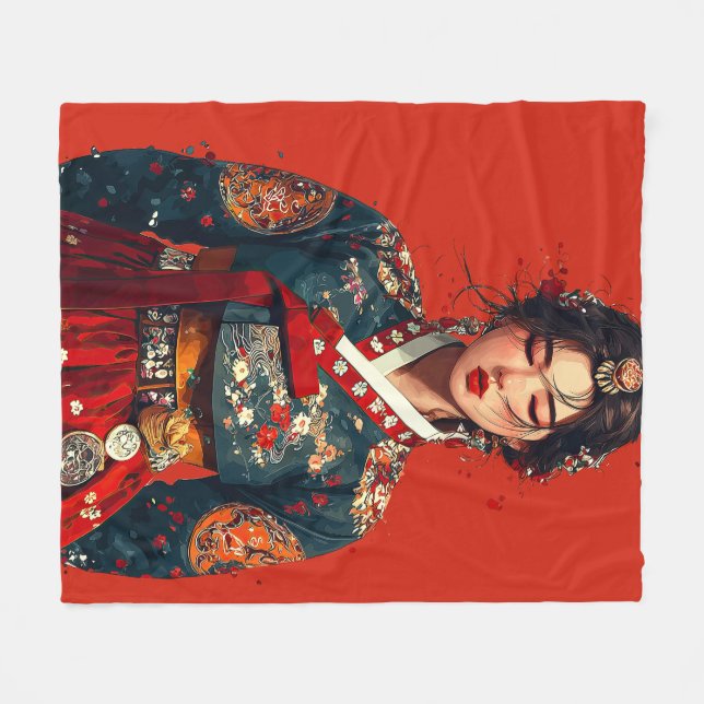 Moderne Hanbok-Porträtdecke Fleecedecke (Vorderseite (Horizontal))