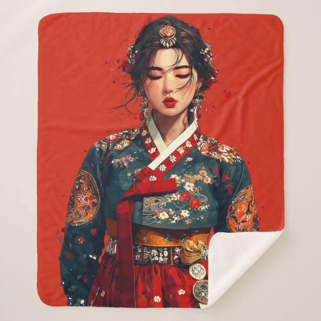 Moderne Hanbok-Porträtdecke Sherpadecke (Vorderseite)