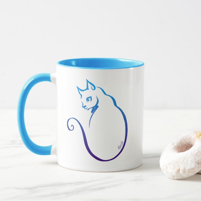 Moderne Hand gezeichnete Katzen-Verpackung um Tasse (Mit Donut)