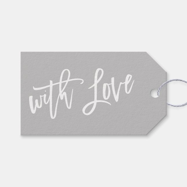 MODERNE HAND LETTERED mit Liebe Grauweiß schriftli Geschenkanhänger (Vorderseite (Horizontal))