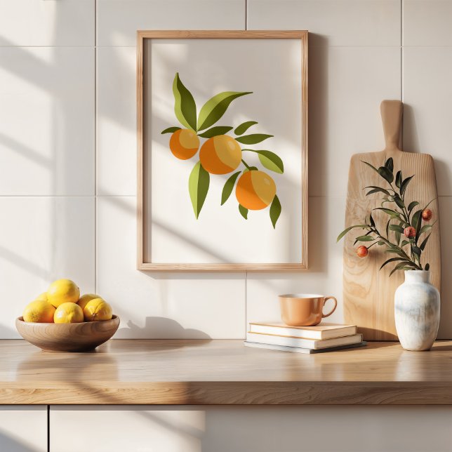 Moderne handbemalte Gouache Orange Branch Art Poster (Von Creator hochgeladen)