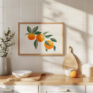 Moderne handbemalte Gouache Orange Branch Art Poster