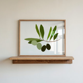 Moderne handgearbeitete Gouache Olive Branch Art Poster