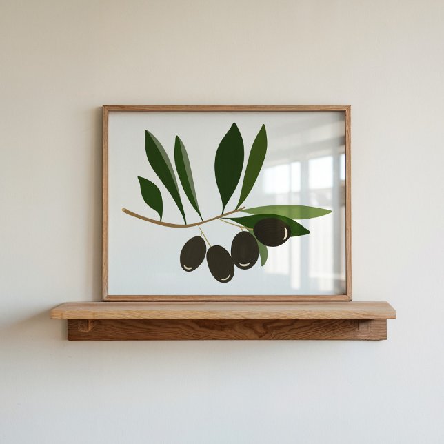Moderne handgearbeitete Gouache Olive Branch Art Poster (Von Creator hochgeladen)
