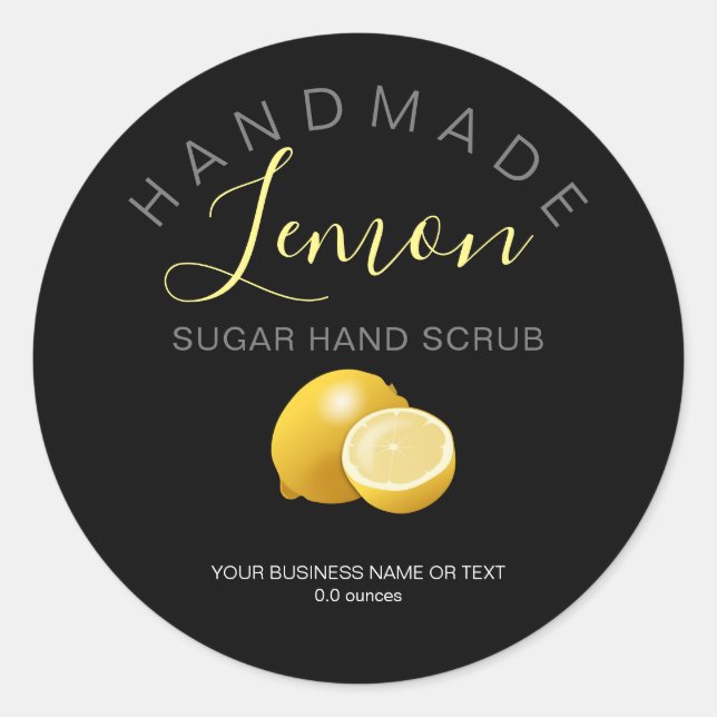 Moderne handgefertigte Lemon Sugar Scrub Round Lab Runder Aufkleber (Vorderseite)