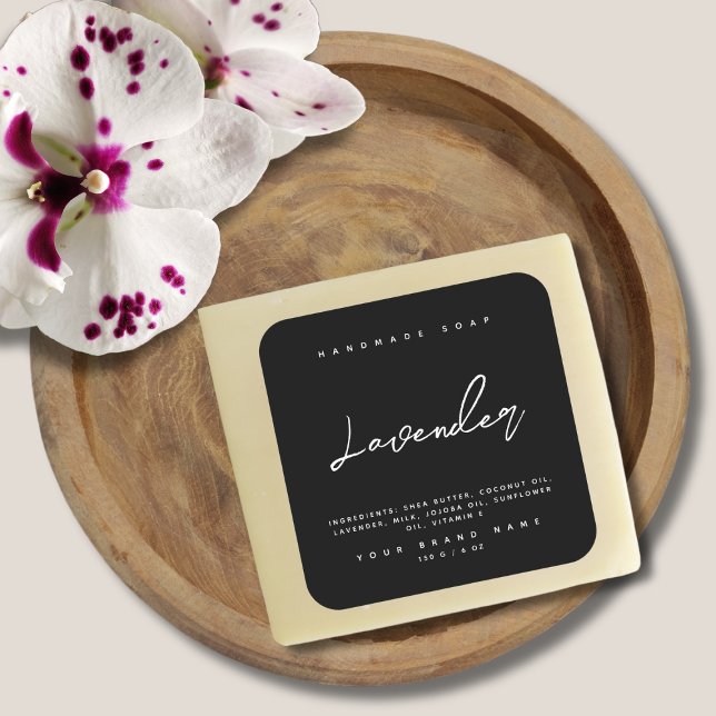 Moderne handgefertigte Seifenzutaten schwarz Quadratischer Aufkleber (Von Creator hochgeladen)