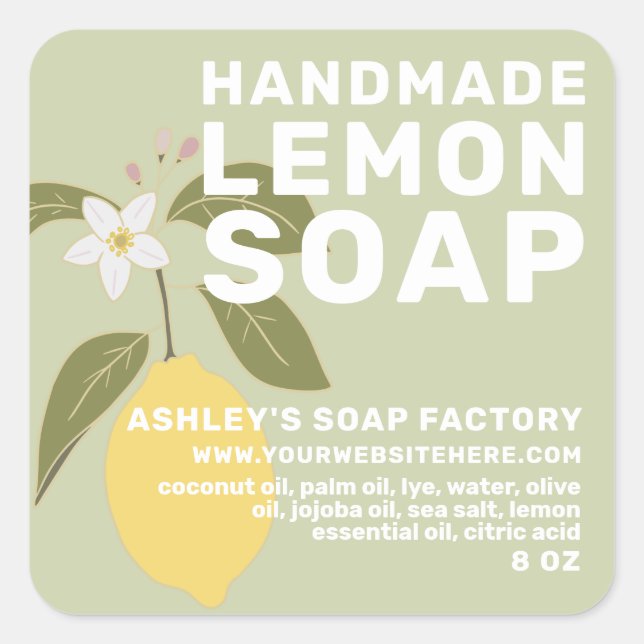 Moderne handgefertigte Zitronenseife Botanischer G Quadratischer Aufkleber (Vorderseite)