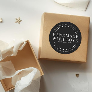 Moderne handgemachte mit Liebe schwarze Dankeschön Runder Aufkleber