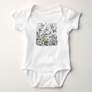Moderne handgemalte Wildblumen und Vögel Feld  Baby Strampler