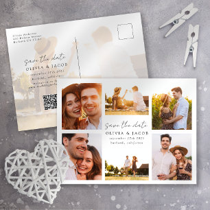 Moderne handgeschriebene 6-Foto-Hochzeit rettet da Ankündigungspostkarte