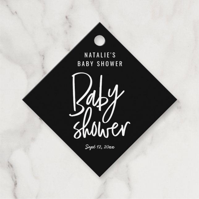 Moderne handgeschriebene Babydusche Geschenkanhänger (Vorderseite)