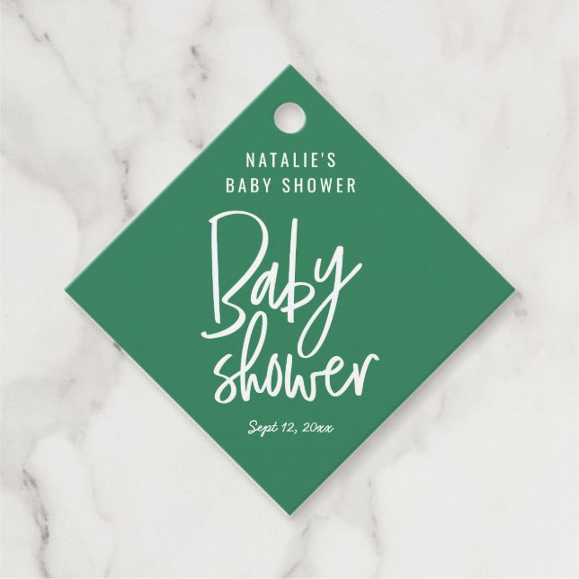 Moderne handgeschriebene Babydusche Geschenkanhänger (Vorderseite)