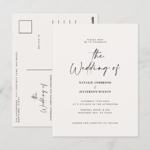 Moderne handgeschriebene Budget-Hochzeit Postkarte
