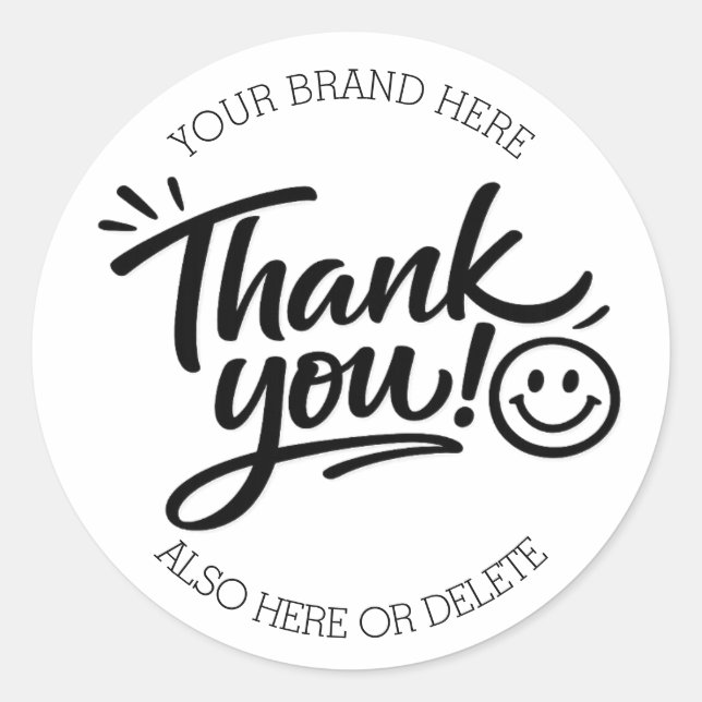 Moderne handgeschriebene „Danke!“ mit Smiley Runder Aufkleber (Vorderseite)