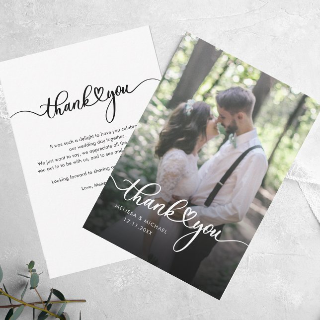 Moderne handgeschriebene Foto Hochzeit Vielen Dank Mitteilungskarte (Modern Handwritten Photo Wedding Thank You Note Card)