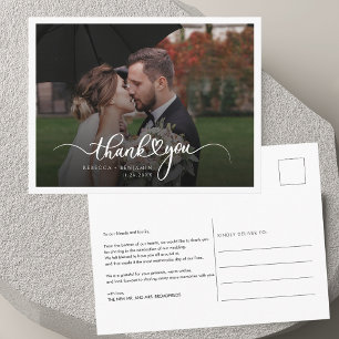 Moderne handgeschriebene Foto Hochzeit Vielen Dank Postkarte