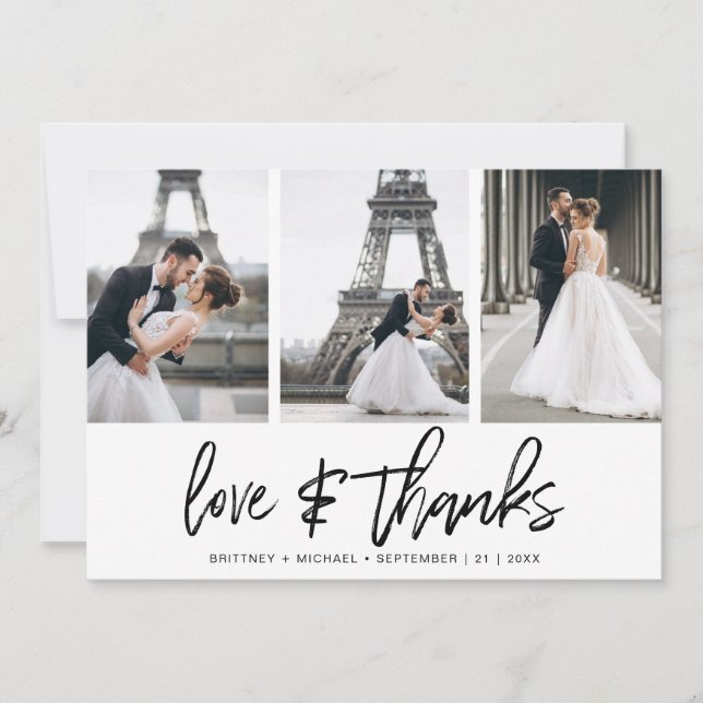 Moderne handgeschriebene Fotocollage Elegant Dankeskarte (Vorderseite)