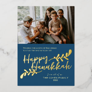 Moderne handgeschriebene Happy 3 Foto-Hanukkah Folien Feiertagskarte