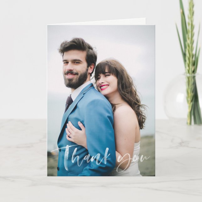 Moderne handgeschriebene Hochzeit Danke Karte (Vorderseite)