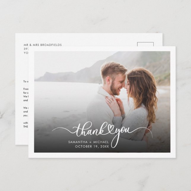 Moderne handgeschriebene Hochzeit im Foto Vielen D Postkarte (Vorne/Hinten)