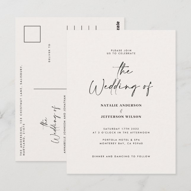 Moderne handgeschriebene Hochzeit Postkarte (Vorne/Hinten)