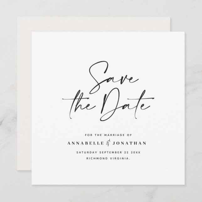 Moderne handgeschriebene Hochzeitsankündigung Save The Date (Vorne/Hinten)