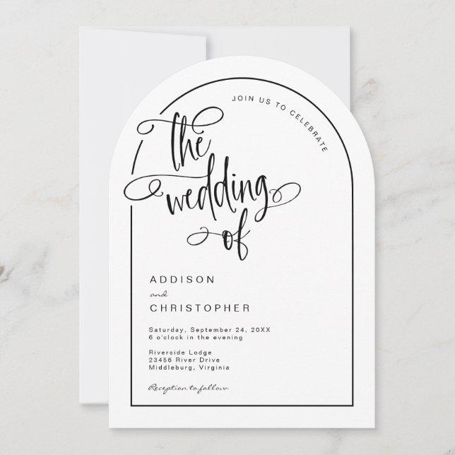 Moderne handgeschriebene Hochzeitsschrift Einladung (Vorderseite)