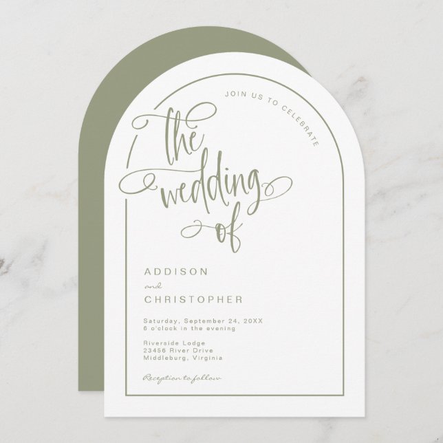 Moderne handgeschriebene Kalligrafie-Skripte Hochz Einladung (Vorne/Hinten)