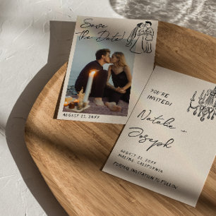 Moderne handgeschriebene lustige Hochzeitsfoto von Save The Date