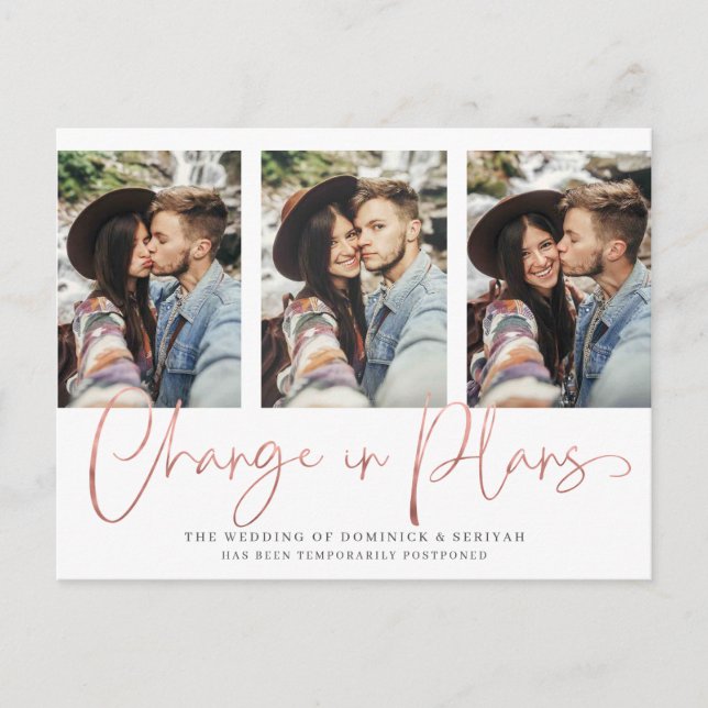 Moderne handgeschriebene Rose Gold-Hochzeit Postkarte (Vorderseite)