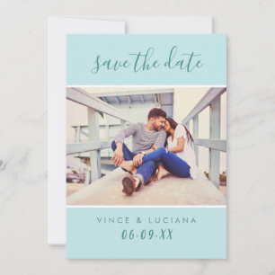 Moderne handgeschriebene Schrift Aqua Blau Hochzei Save The Date