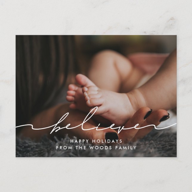 Moderne handgeschriebene Schrift Glauben Foto Postkarte (Vorderseite)