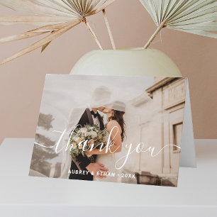 Moderne handgeschriebene Schriftart Foto Hochzeit Dankeskarte