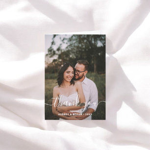 Moderne handgeschriebene Schriftart Foto Hochzeit Dankeskarte