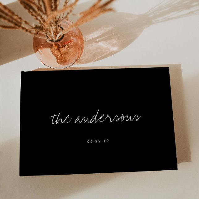 Moderne handgeschriebene Schwarz-Weiß-Hochzeit Gästebuch (Von Creator hochgeladen)