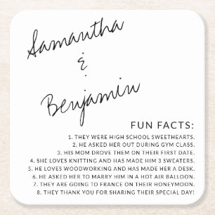 Moderne handgeschriebene schwarz-weiße Fun Facts H Rechteckiger Pappuntersetzer