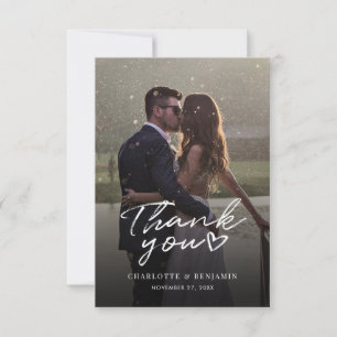 Moderne handgeschriebene Script-Foto-Hochzeit Dankeskarte