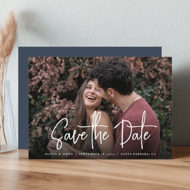 Moderne handgeschriebene Script-Foto-Hochzeit Save The Date (Von Creator hochgeladen)