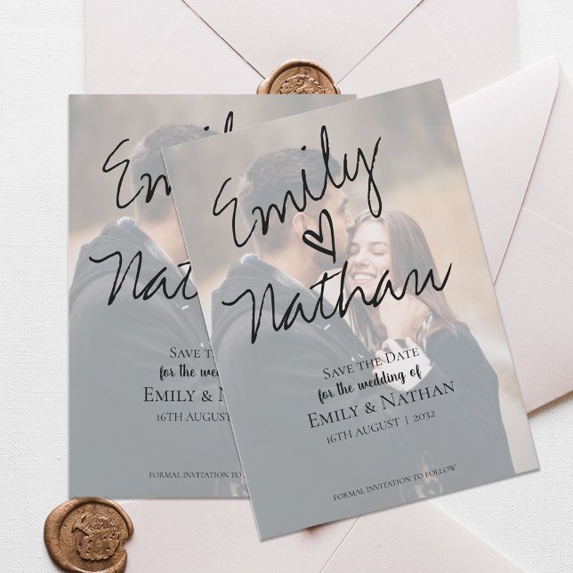 Moderne handgeschriebene Script-Foto Save the Date (Modern Handwritten Script Photo Save the Date Card)