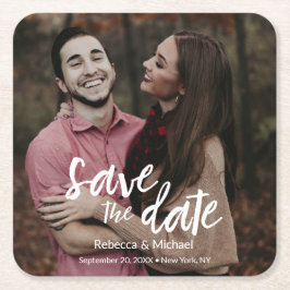 Moderne handgeschriebene, stilvolle Save the Date Rechteckiger Pappuntersetzer